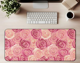 Rosa Rose Schreibtischmatte Mauspad Spielmatte Blumenmuster Ästhetische Arbeitsplatz Dekoration Romantisches Büro Geschenk Feminines Blumendesign
