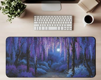 Enchanted Wisteria Desk Mat Enchanted Wisteria Mouse Pad Moonlit Fantasy Forest Gaming Mat Purple Cottagecore Mystical Nature Desk Decor