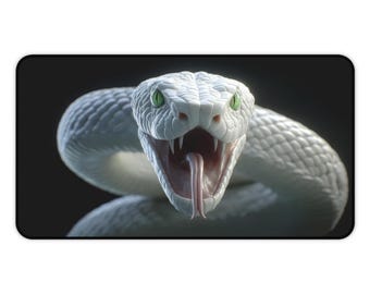 Tapis de bureau serpent, blanc, tapis de souris, cadeau pour amoureux des serpents, décoration de bureau pour amoureux des serpents, accessoire de bureau, décoration serpent pour ordinateur portable