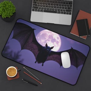 Flying Bat Desk Mat Bat Gaming Mat Gothic Halloween Mouse Pad Vampire Aesthetic Spooky Office Decor Dark Academia Cool Tech Accessory Laptop