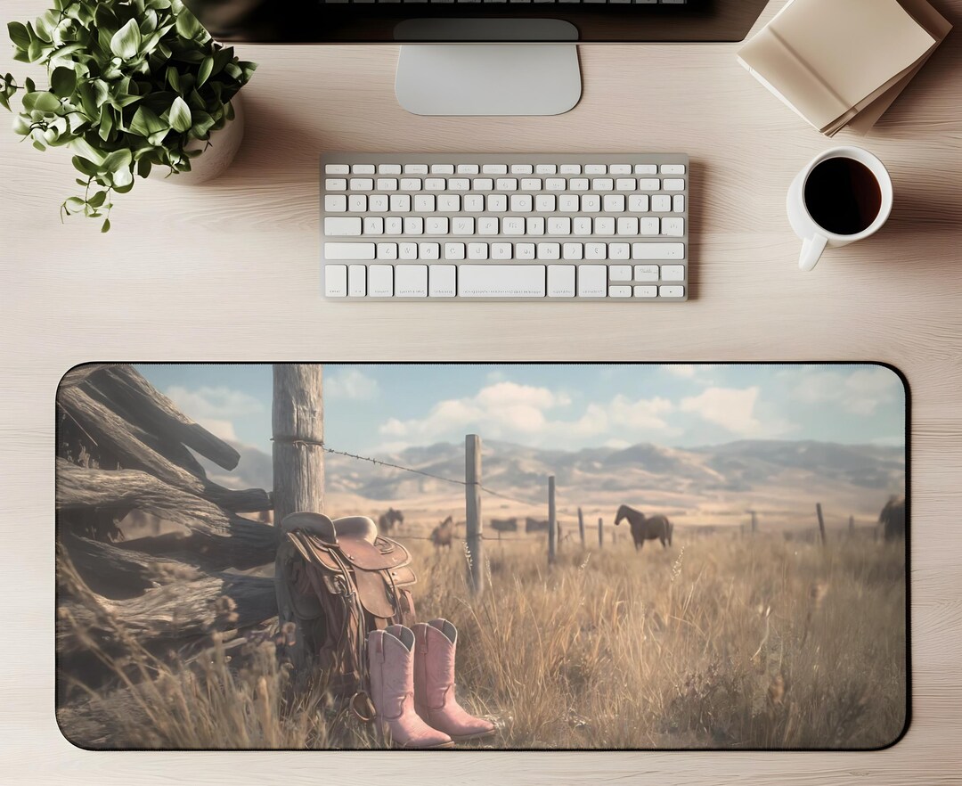 Pink Cowboy Boots Desk Mat | Western Ranch Scene, Horses, Saddle - Etsy