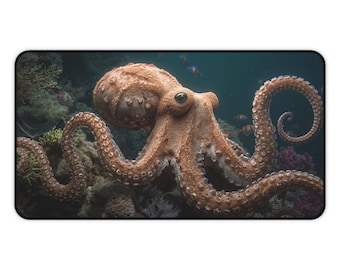 Oktopus Schreibtischmatte Großes Mauspad Unterwasser Ozean Spielmatte Realistische Meerestiere Schreibtischzubehör Geschenk für Papa Büro Deko PC
