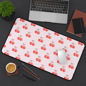 Cherry Desk Mat Cherry Gaming Mat kawaii Cherry Mouse Pad Cute Fruit Keyboard Mat Pastel Aesthetic Gift For Her Girly Desk Accessory PC