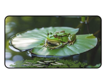 Serene Frog Desk Mat Frog On A Lily Pad Gaming Mat Green Frog Mouse Pad Keyboard Design Mat Home Office Decor Workspace Setup For Laptop PC