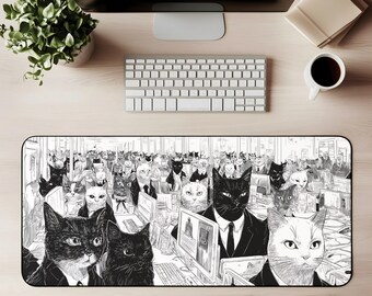 Gaming Mousepad Cute Funny Grey Cats Pattern Print Rectangle