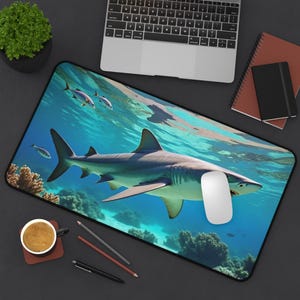 Shark Desk Mat Shark Mouse Pad Shark Gaming Mat Realistic Ocean Shark Print Gaming Pad Marine Life Office Decor Gift For Ocean Lovers Laptop