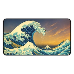 Great Wave Desk Mat Japanese Art Mouse Pad Hokusai Inspired Gaming Mat Ocean Wave Office Decor Large Mousepad Ukiyoe Style Gift