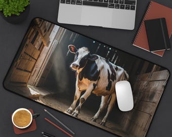 Cow Desk Mat Cow Mouse Pad Holstein Cow Lover Gift For Her Cow Portrait Cute Keyboard Mat Home Office Decor Farmhouse Girly Tech Accessory