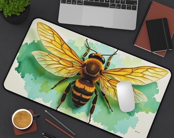 Tapete de mesa com abelha, tapete de rato com abelha, tapete de teclado com abelha-mestra, acessório de mesa fofo com abelha, decoração para casa ou escritório, tapete de mesa de neoprene, presente para amante de abelhas.
