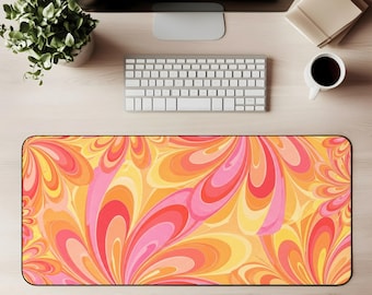 Retro Swirl Desk Mat Groovy Orange Pink Yellow 70s Psychedelic Print Mouse Pad Bright Office Decor Desk Pad Funky Boho Gift Colorful Desktok