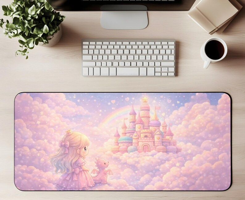 Princess Mat Kawaii Princess Castle Desk Mat Chibi Princess Castle Mouse Pad Cute ...