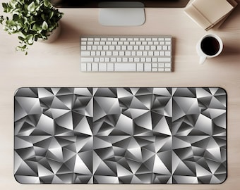 Metallic Geometric Desk Mat Metallic Geometric Mouse Pad Silver 3D Pattern Gaming Mat Modern Chrome Style Desk Decor Futuristic Aesthetic