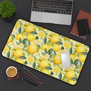 Lemon Desk Mat Lemon Gaming Mat Watercolor Gift For Her Lemon Pattern Mouse PAd Colorful Trendy Fruit Pretty Keyboard Mat Laptop Computer