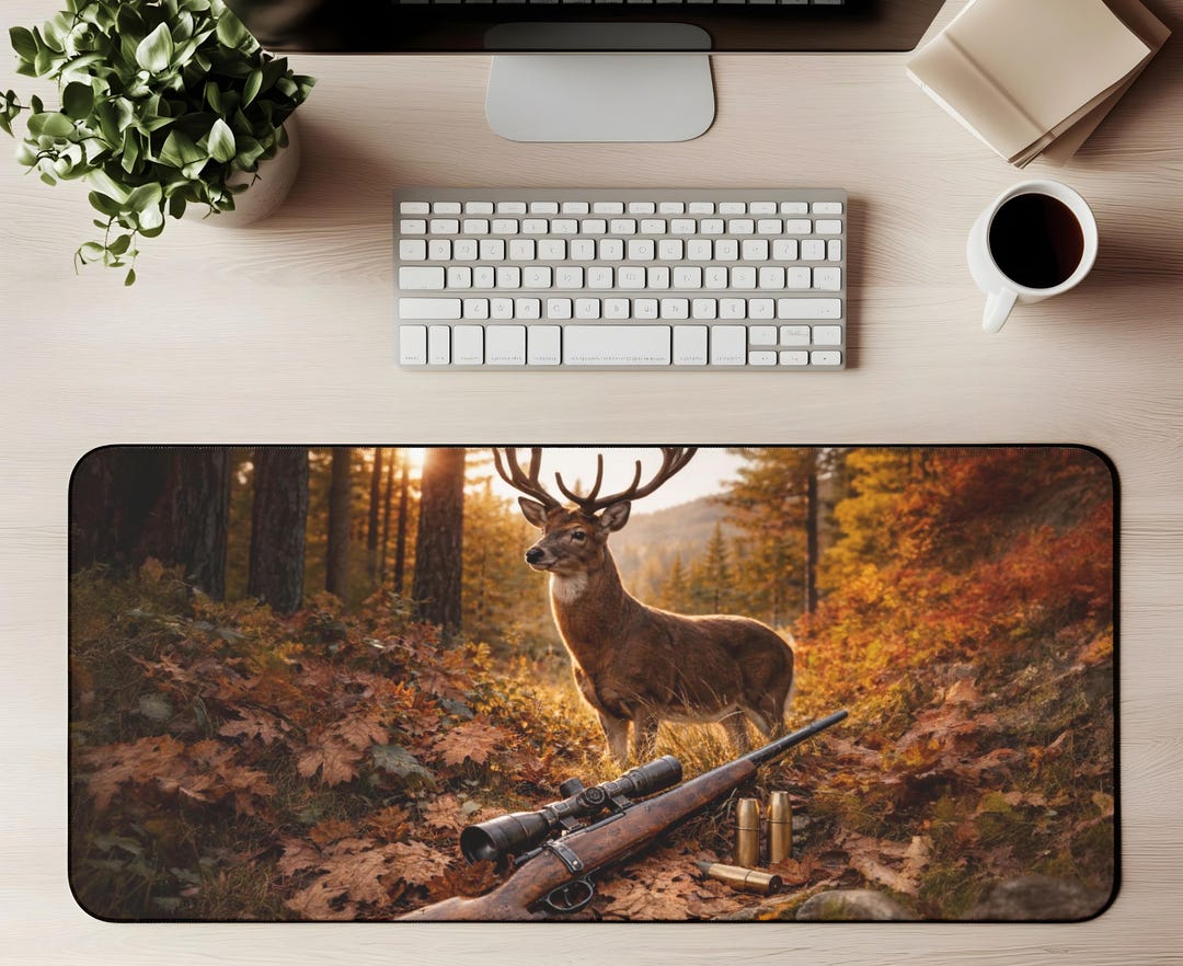 Deer Hunting Desk Mat Rustic Wildlife Mouse Pad Autumn Forest Office ...