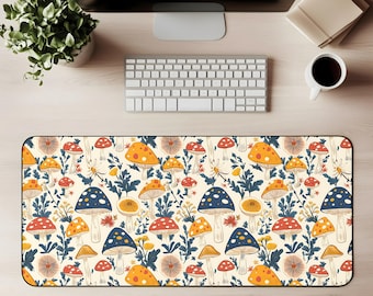 Whimsical Mushroom Desk Mat Mouse Pad Gaming Mat Cottagecore Forest Fungi Pattern Botanical Nature Office Decor