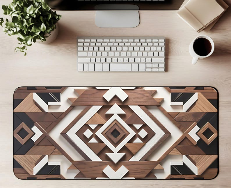Geometric Tribal Wood Pattern Desk Mat | Aztec-inspired Office Deskpad ...