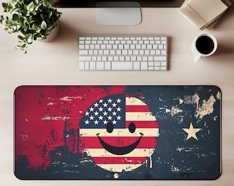 Alfombrilla de escritorio con bandera estadounidense, alfombrilla patriótica para ratón, alfombrilla para juegos, decoración de oficina vintage patriótica de EE. UU., estilo grunge, regalo de independencia