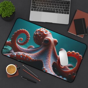 Ocean Octopus Desk Mat Realistic Sea Creature Mouse Pad Large Gaming Desk Pad Marine Life Decor Underwater Gift For Gamer Office Accessories