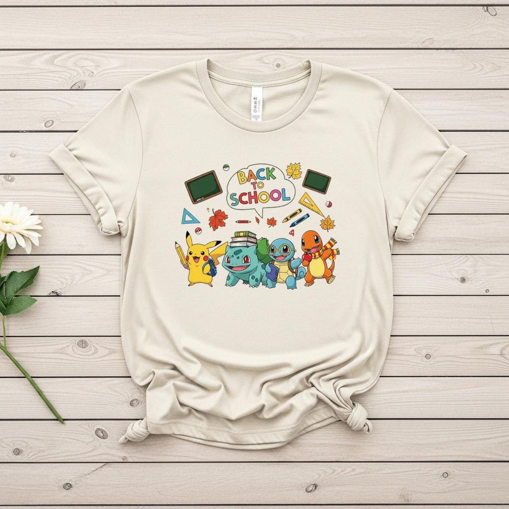 Back To School Retro Cartoon Shirt, Pikachu Squirtle Bulbasaur Charmander Tee, Anime Lover Gift, 90S Japan Style Kids Outfit Bespoketshirt Collections