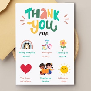 Carte-cadeau de remerciement imprimable pour votre appréciation de l'enseignant | Carte d'appréciation pour le personnel de la garderie, éducatrice d'enfants d'âge préscolaire et EPE | Téléchargement instantané,