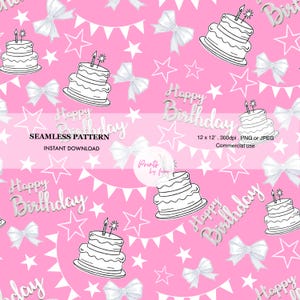 Pink Birthday Digital Paper Pack: Party Patterns, Cakes (12x12 PNG, 300 DPI)