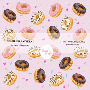 donut Seamless Pattern | Cute Dessert Digital Paper | Kawaii Sweet Food Clipart | Pink Donuts Printable Background for Sublimation & Fabric
