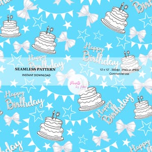 Blue Birthday Digital Paper Pack: Party Patterns, Cakes (12x12 PNG, 300 DPI)