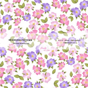 Seamless Floral Pattern | Pink Watercolor Flower Digital Paper | Commercial Use | Scrapbooking & Crafts | Seamless Botanical Background