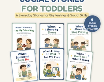 Toddler Social Stories Bundle, 6 Printable Stories for Big Feelings & Social Skills