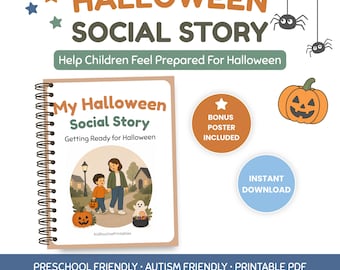 Halloween Social Story for Preschool, Autism-Friendly Printable PDF, Calm Down Poster