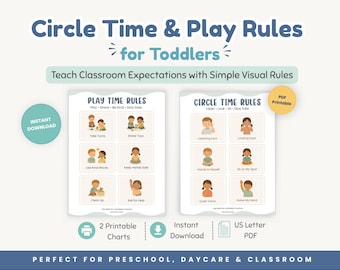 Circle Time & Playtime Rules Chart for Toddlers – Visual Behavior Poster, Preschool Classroom Printable, Digital Download