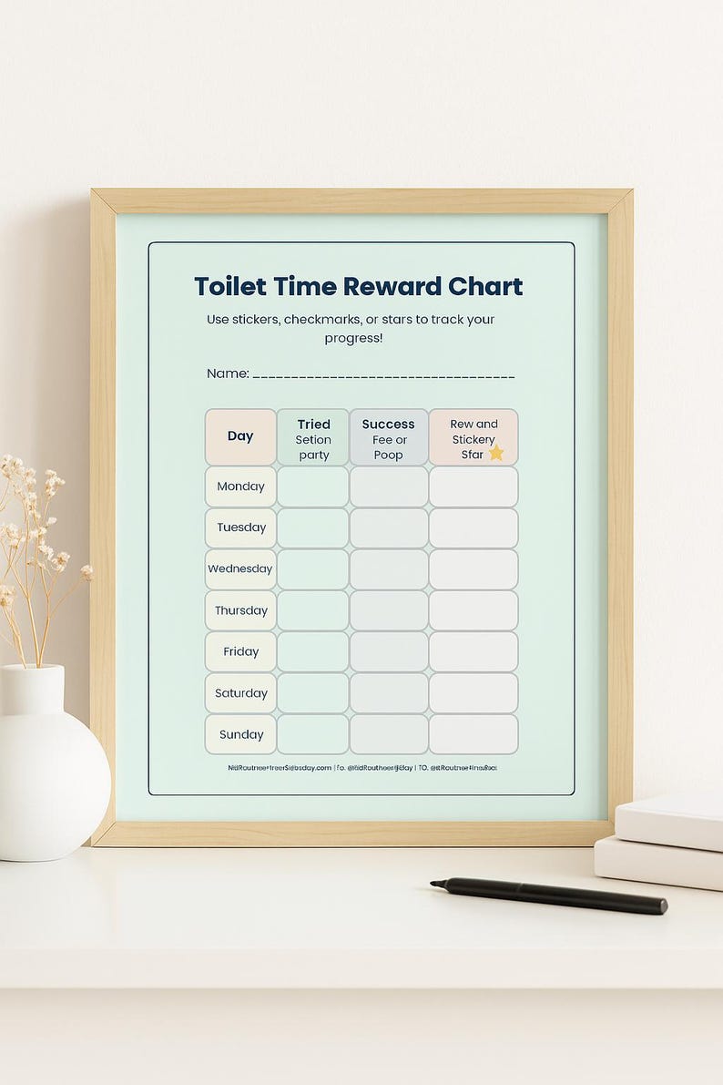 Toilet Training Visual Chart for Toddlers – Mint Routine Steps ...
