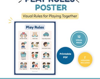 Play Rules Visual Chart Printable, Toddler Classroom Rules Poster, Autism Visual Support, Digital Download
