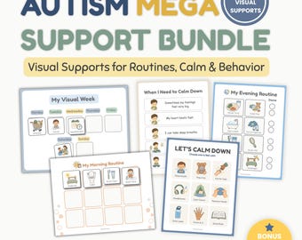Autism Visual Support Mega Pack, Printable PDF Bundle, Routine Cards, Social Stories & Calm Down Tools, Digital Download