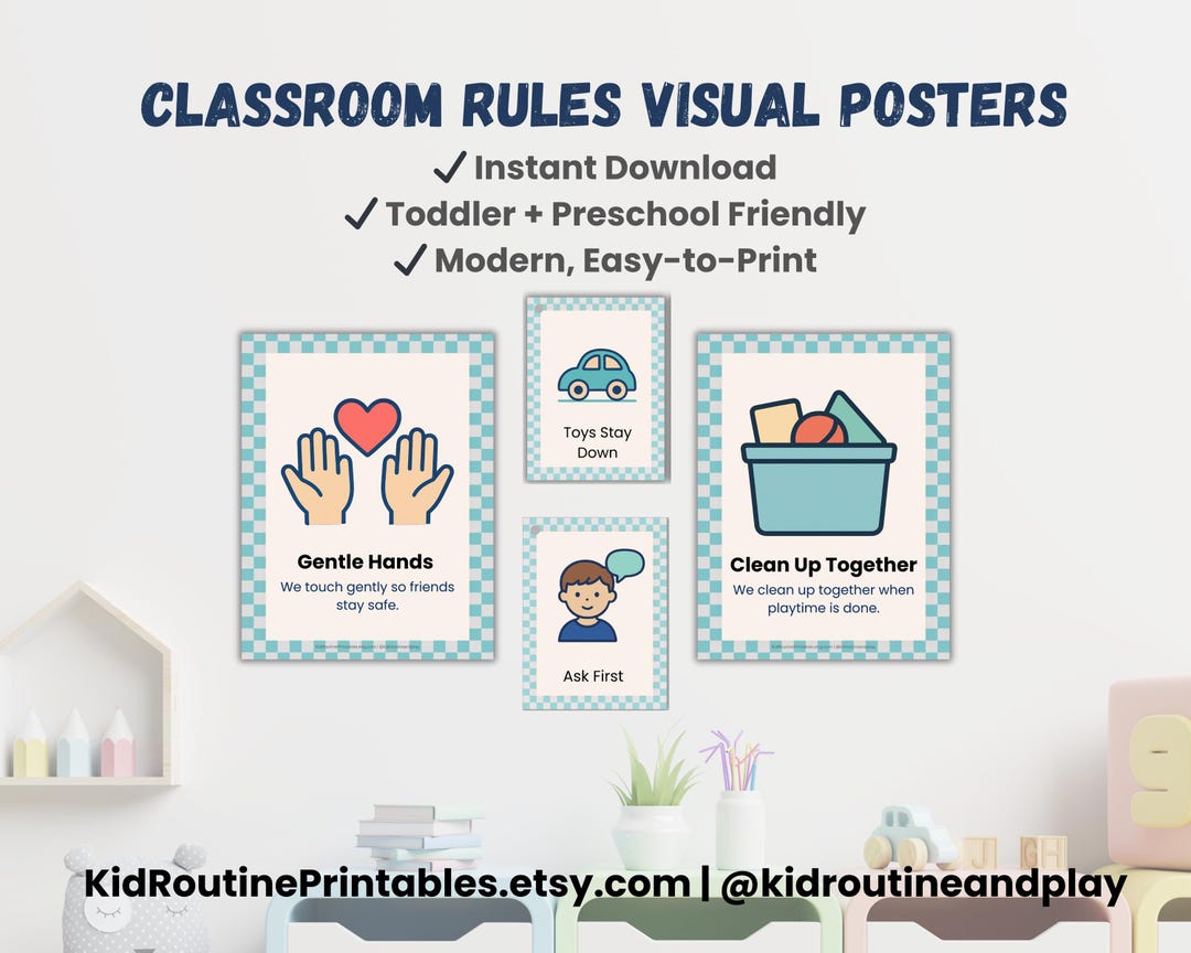 Classroom Rules Posters and Cards, Play Rules Visuals for Preschool and ...
