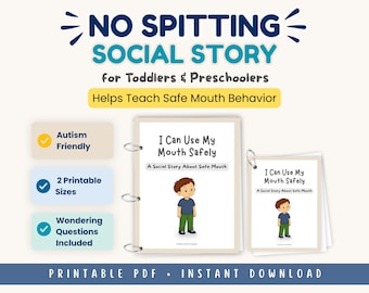 Toddler Spitting Social Story, Safe Mouth Behavior, Autism Friendly, Printable PDF (Digital Download)