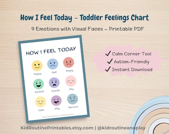 Toddler Feelings Chart Printable, Autism Emotions Poster, Calm Corner Visual, Digital Download
