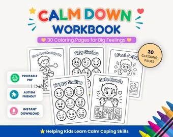 Calm Down Coloring Workbook for Kids, Big Feelings & Coping Skills Activities, Printable PDF
