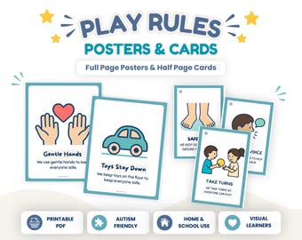Autism Classroom Rules Bundle, Play Rule Posters + Visual Cards, Printable PDF