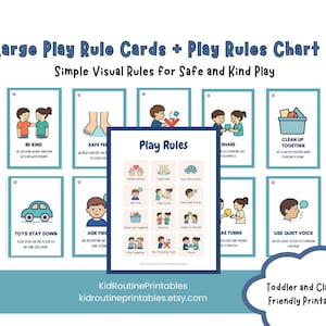 Large Play Rule Cards Printable, Toddler Classroom Rules Chart, Digital Download