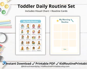 Autism Visual Routine Cards for Toddlers, 72 Printable PDF Schedule Cards, Morning & Evening Routine Bundle, Digital Download