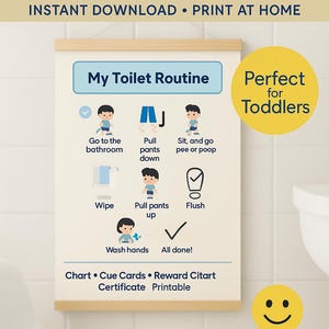 Tableau visuel d'apprentissage de la propreté pour les tout-petits | Routine de la salle de bain imprimable | Aide à la formation aux toilettes pour personnes autistes