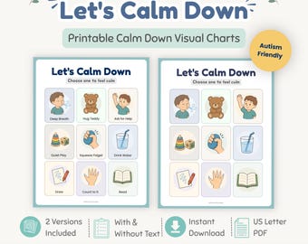 Calm Down Charts for Toddlers, Autism Calm Corner Visuals, Emotion Regulation Printable, Digital Download