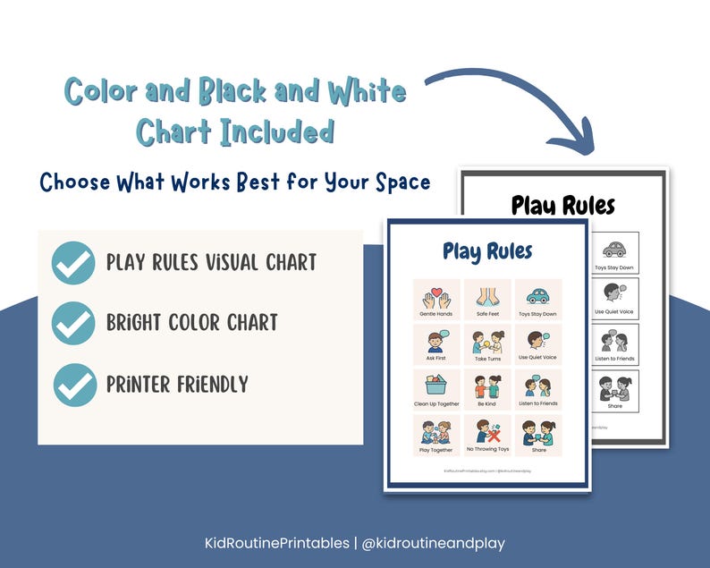 Large Play Rule Cards Printable, Toddler Classroom Rules Chart, Digital ...