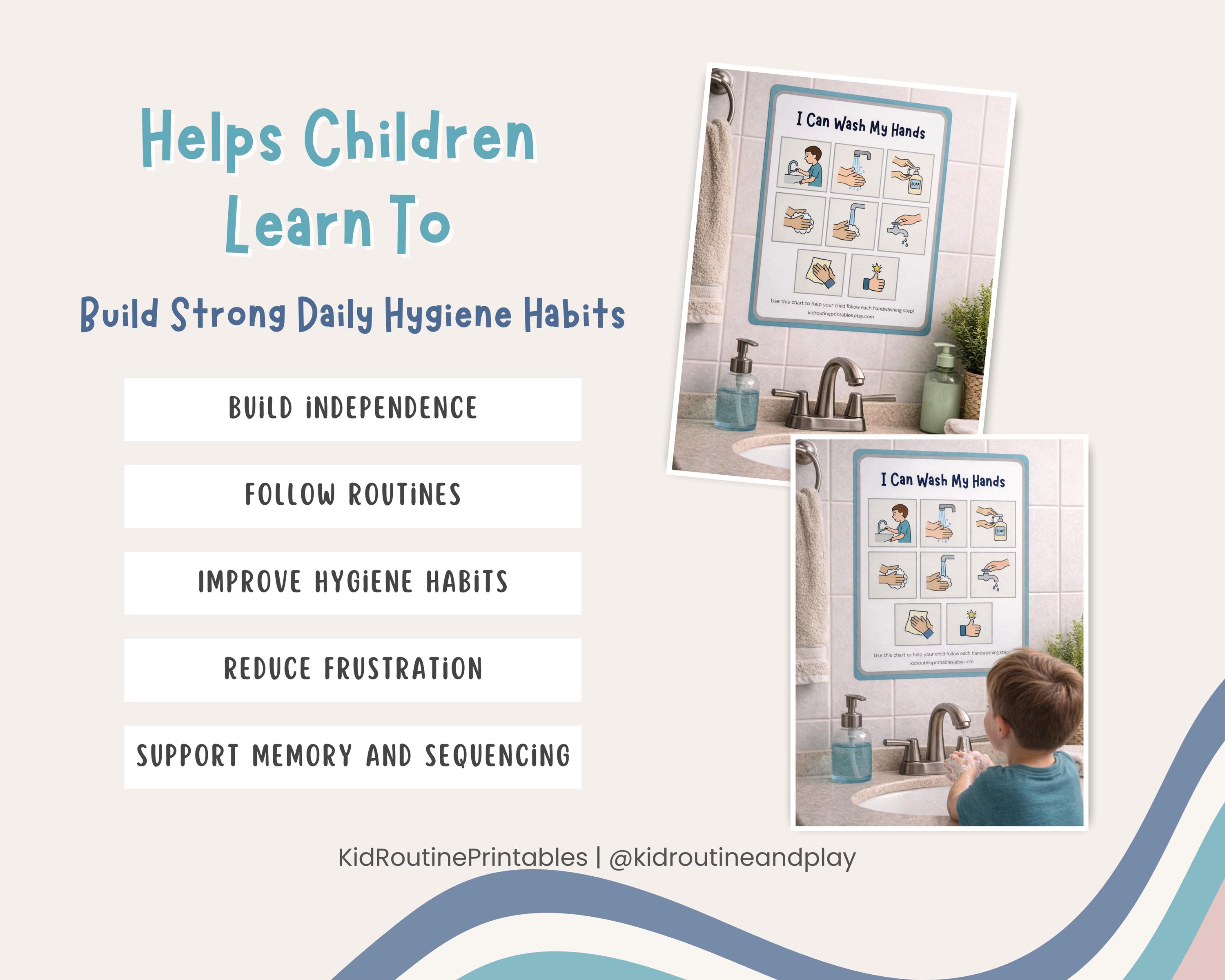 Handwashing Visual Chart Printable for Toddlers, Step by Step Hygiene ...