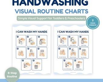 Tabla visual imprimible para el lavado de manos para niños pequeños, rutina de higiene paso a paso, descarga digital.