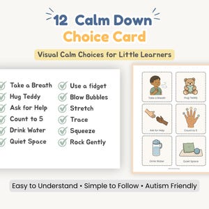 Calm Down Choice Cards, Autism Support Printable, Toddler Calm Corner PDF image 5