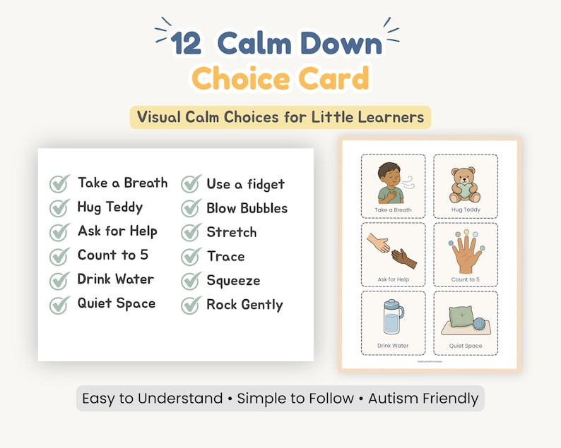 Calm Down Choice Cards, Autism Support Printable, Toddler Calm Corner PDF image 5