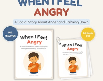 When I Feel Angry Social Story Printable, Toddler Calm Down Story, Digital Download