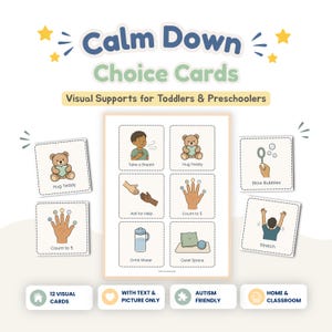 Calm Down Choice Cards, Autism Support Printable, Toddler Calm Corner PDF